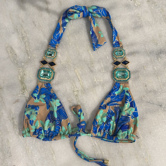 NWOT Beach Bunny Blue Floral Bikini with Rhinestone Trims - Picture 8 of 10